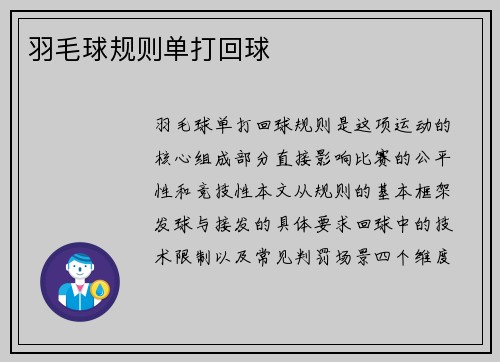 羽毛球规则单打回球