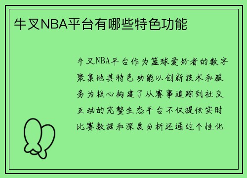 牛叉NBA平台有哪些特色功能